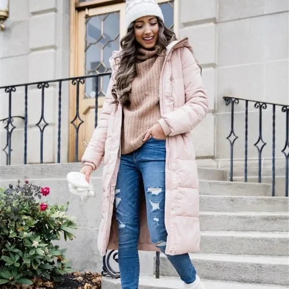 Abercrombie Fitch Ultra Long Puffer Coat Jacket Light Pink Size Small